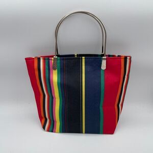 Vintage Multicolor Striped Mini Handbag Silver Handles Purse Retro Rainbow Y2K
